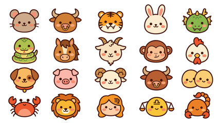 Fototapeta premium Cute animal zodiac symbols