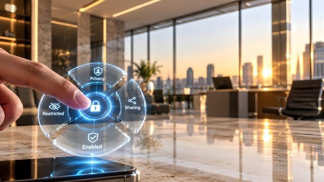 Business professional managing digital data privacy using futuristic technology