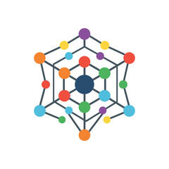 Obraz premium A colorful geometric network displays interconnected nodes and lines. This abstract design suggests connections and data flow.