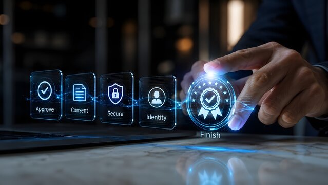 Business professional managing digital security and data privacy protection