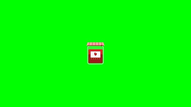 Animated Red Jam Jar Icon with Heart Symbol on Green Screen Background.