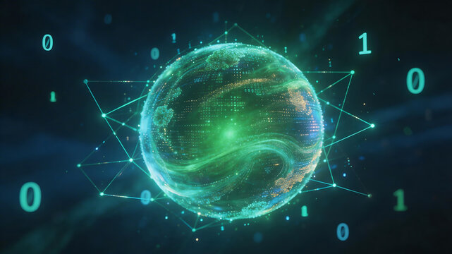 Digital globe with binary code
