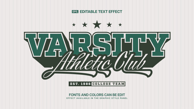 Varsity Text Effect, Varsity Sport Typography Editable Text Effect Template Style