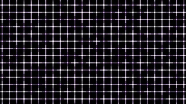Seamless loop pattern of purple grid on black background with glitch effect