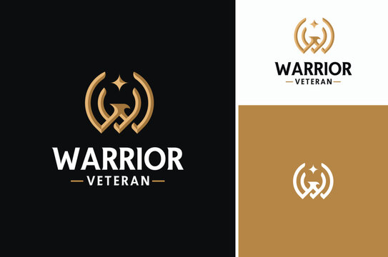 Golden Initial Letter W or Monogram WV with Bird Wings and Star for Military Emblem Badge Logo Design