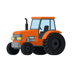 Fototapeta premium Flat Vector Illustration of a Classic Orange Farm Tractor for Agricultural Operations and Rural Field Work