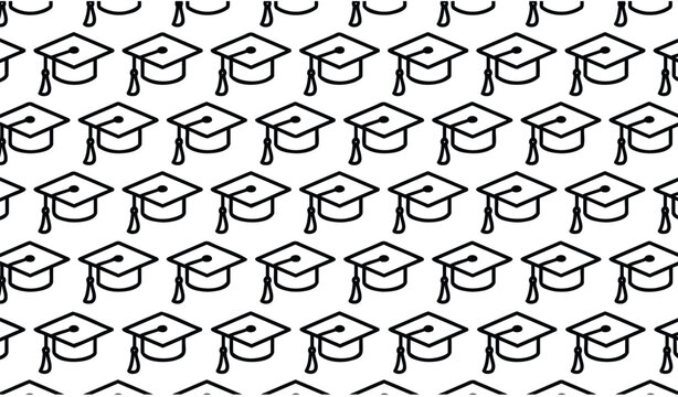 Seamless pattern with graduation caps, mortarboard icons, education background, vector illustration