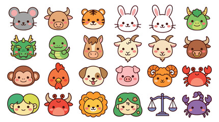 Fototapeta premium Cute animal zodiac symbols collection