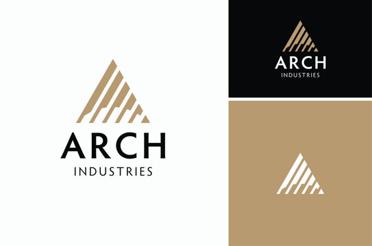 Golden Stripes Triangle with Curved Arch for Initial Letter A Logo Design