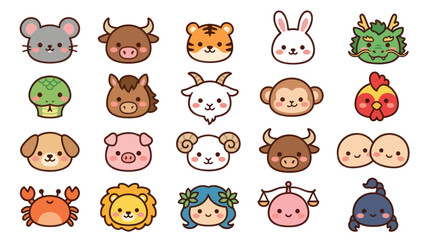 Fototapeta premium Cute animal zodiac symbols collection
