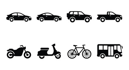 Naklejka premium Vehicle Silhouettes Flat Vector Icons On White Background