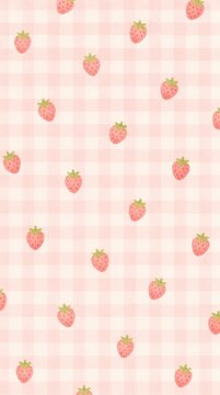 Cute strawberry pattern on pink plaid background, perfect for mobile wallpaper.