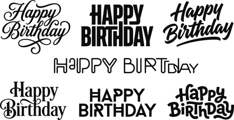 Obraz premium Collection of creative happy birthday lettering designs featuring various artistic styles and unique decorative typography for greeting cards