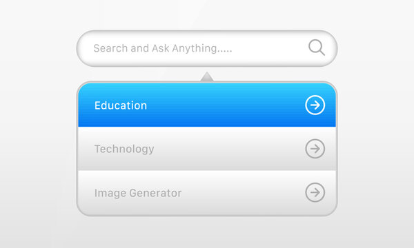 Search bar with category dropdown menu user interface design template