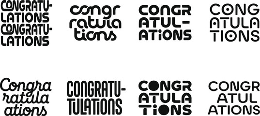 Obraz premium Set of eight creative congratulations typography designs featuring various modern and artistic lettering styles for celebration cards