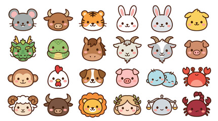 Fototapeta premium Cute animal zodiac symbols collection
