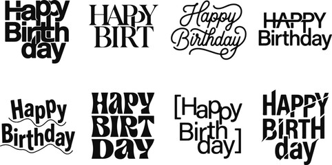 Obraz premium Collection of creative happy birthday typography designs featuring various artistic lettering styles for celebration cards and party invitations