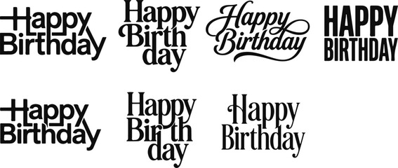 Obraz premium Collection of various happy birthday typography designs featuring different creative fonts and artistic lettering styles for celebration cards