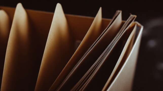 Close-up of a stack of folders in an office setting during the day