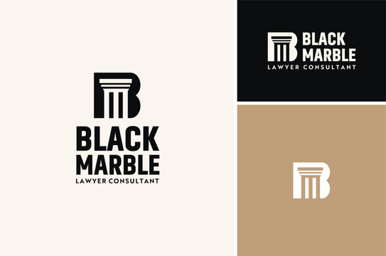Initial Letter B or Monogram MB BM with Greek Marble Pillar Column for Government Office or Attorney Law logo design