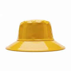 Fototapeta premium Bright yellow glossy bucket hat on white background
