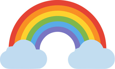 Obraz premium Vibrant Colorful Rainbow Arch with Fluffy White Clouds on White Background Illustration