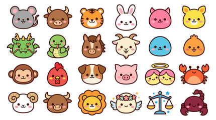 Fototapeta premium Cute cartoon zodiac animal icons