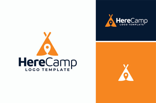 Camp Tent with GPS Pin Map Location for Outdoor Camping Adventure App Logo Design