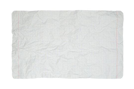 crumpled checkered notebook sheet with rounded corners isolated
