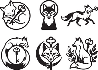 Fototapeta premium Fox Silhouette Black and White Vector Illustration Collection