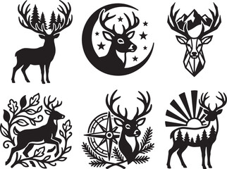 Obraz premium Woodland Deer Black and White Vector Illustration Collection