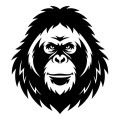Fototapeta premium Front Facing Orangutan Face Emblem with Bold Black and White Geometric Fur Design