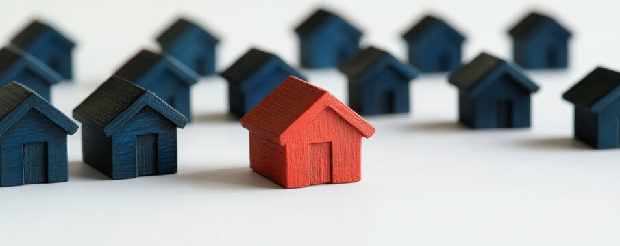 Red House Standing Out Among Blue Houses