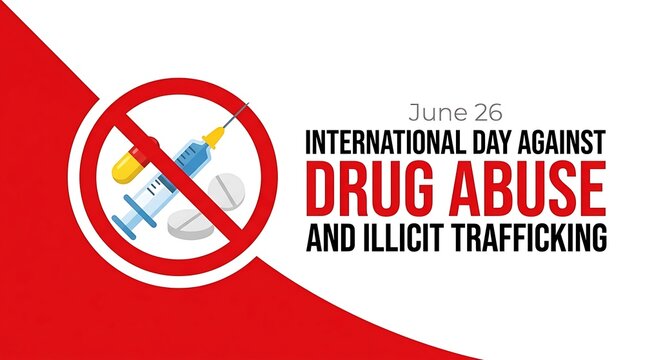 International Day Against Drug Abuse and Illicit Trafficking Design with Syringe and Pill Symbol