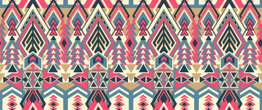  seamless pattern with black and white hand drawn triangles, ornate birds.
