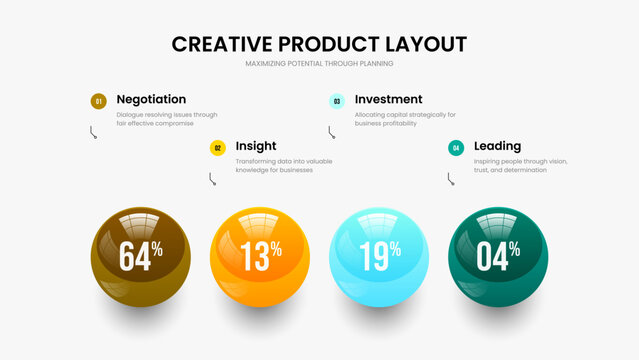 Visual Plan Presentation Design Vector Illustration. Company Growth Four Element Graph Slide Template. Digital Briefing 4 Option Diagram Slideshow Layout.