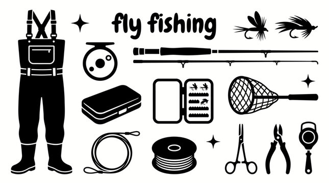 fly fishing equipment featuring fly rods fly reels artificial flies waders landing nets fly boxes leaders tippets and stream outdoor sports wilderness adventures