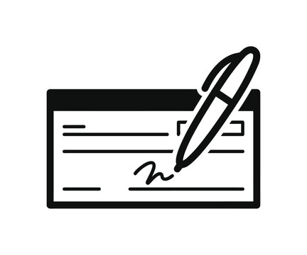Bank cheque signature writing checkbook payment line art icon