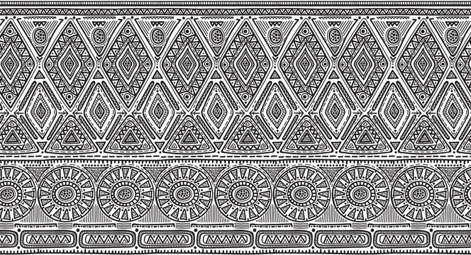  seamless pattern with black and white hand drawn triangles, ornate birds.