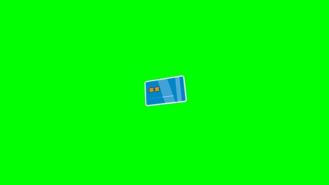 Animated Blue Credit Card Rotating on Green Screen Background.