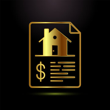 Golden document icon with house and dollar sign representing real estate appraisal.