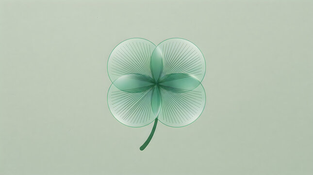 Minimalist graphic illustration of green circles forming a four leaf clover shape on a soft pastel background