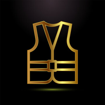 Safety vest contour glowing gold on a black background, protective garment.