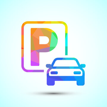 Parking symbol with car illustration in low poly style for signage or web design.