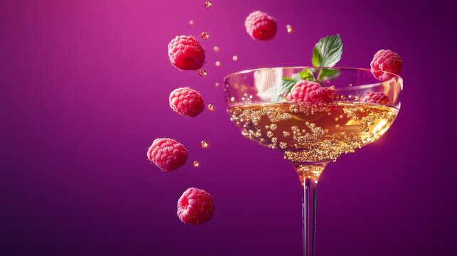 Raspberries and Bubbles in a Chic Glass