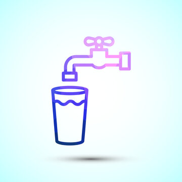 Water faucet tap pouring into glass cup colorful low poly style vector illustration.