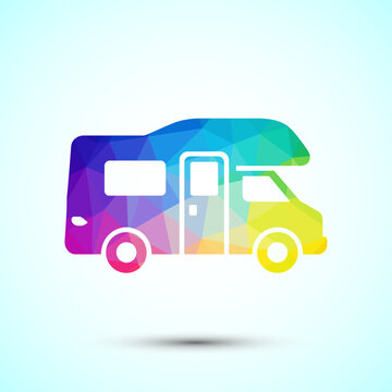 Recreational vehicle camper van colorful low poly style vector illustration icon.