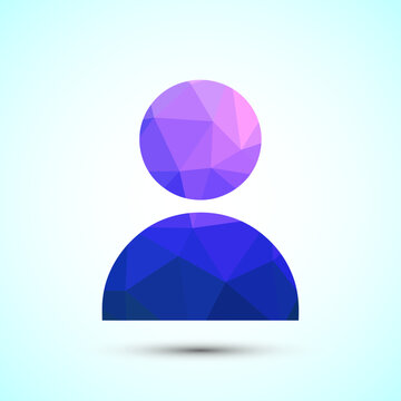 Abstract geometric mosaic art of a user icon in gradient blue and purple on white background.