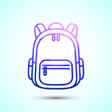 Abstract geometric mosaic art of a backpack in gradient blue and purple on white background.