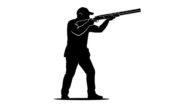 Clay Shooting Silhouette, Sporting Rifle Aim, Hunter Target Practice, Outdoor Sport Vector Graphic